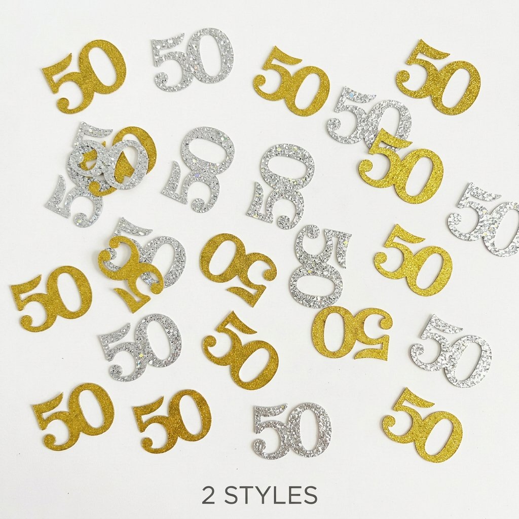 120個入り 50歳の誕生日用コンフェッティ ゴールド＆シル - Table Number Gold のレビューと価格